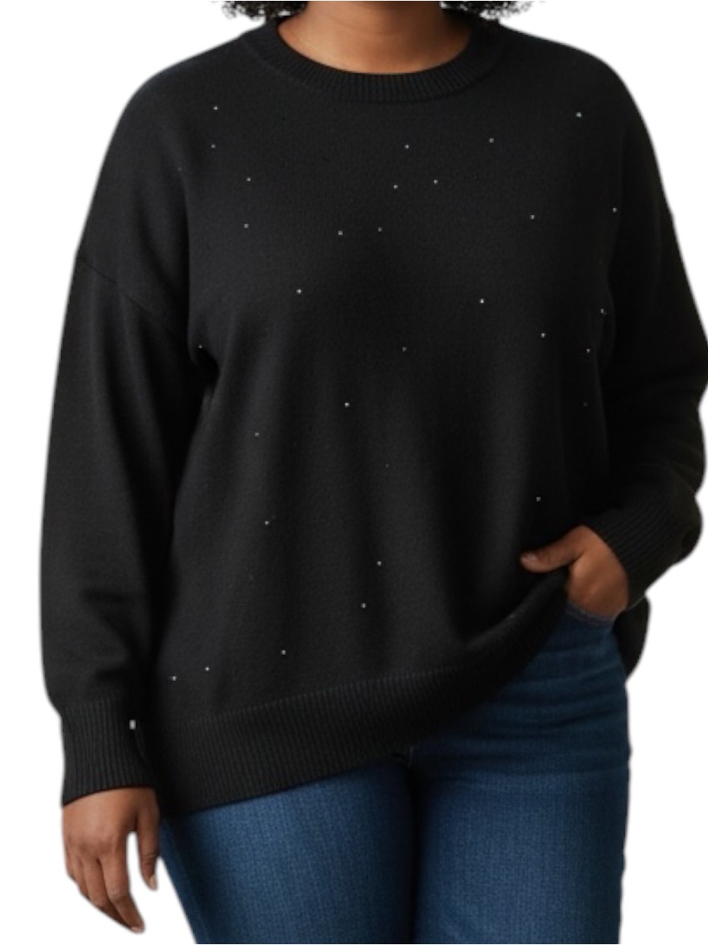 Maurices Sz 2X Black Sparkle Rhinestone Stud Crewneck Sweatshirt